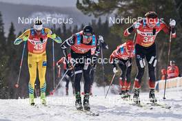 26.03.2022, Valadalen, Sweden (SWE): Chris Jespersen (NOR), Emil Persson (SWE), Karstein Jr Johaug (NOR), (l-r) - Visma Ski Classics Arefjaellsloppet, Valadalen (SWE). www.nordicfocus.com. © Osth/NordicFocus. Every downloaded picture is fee-liable.