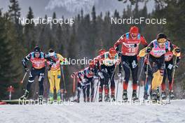 26.03.2022, Valadalen, Sweden (SWE): Emil Persson (SWE), Chris Jespersen (NOR), Andreas Nygaard (NOR), Johan Hoel (NOR), Max Novak (SWE), Oskar Kardin (SWE), (l-r) - Visma Ski Classics Arefjaellsloppet, Valadalen (SWE). www.nordicfocus.com. © Osth/NordicFocus. Every downloaded picture is fee-liable.
