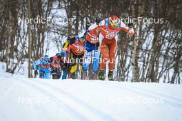 26.03.2022, Valadalen, Sweden (SWE): Gabriel Hoejlind (SWE), Gabriel Thorn (SWE), Stanislav Rezac (CZE), (l-r) - Visma Ski Classics Arefjaellsloppet, Valadalen (SWE). www.nordicfocus.com. © Manzoni/NordicFocus. Every downloaded picture is fee-liable.