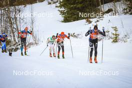 26.03.2022, Valadalen, Sweden (SWE): Arnaud Du Pasquier (SUI), Stian Berg (NOR), Johan Hoel (NOR), Runar Skaug Mathisen (NOR), (l-r) - Visma Ski Classics Arefjaellsloppet, Valadalen (SWE). www.nordicfocus.com. © Manzoni/NordicFocus. Every downloaded picture is fee-liable.