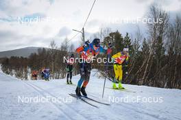 26.03.2022, Valadalen, Sweden (SWE): Eddie Edstroem (SWE), Thomas Joly (NOR), Chris Jespersen (NOR), (l-r) - Visma Ski Classics Arefjaellsloppet, Valadalen (SWE). www.nordicfocus.com. © Manzoni/NordicFocus. Every downloaded picture is fee-liable.