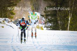 26.03.2022, Valadalen, Sweden (SWE): Eddie Edstroem (SWE), Stian Berg (NOR), (l-r) - Visma Ski Classics Arefjaellsloppet, Valadalen (SWE). www.nordicfocus.com. © Manzoni/NordicFocus. Every downloaded picture is fee-liable.