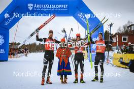 26.03.2022, Valadalen, Sweden (SWE): Runar Skaug Mathisen (NOR), Kasper Stadaas (NOR), Emil Persson (SWE), (l-r) - Visma Ski Classics Arefjaellsloppet, Valadalen (SWE). www.nordicfocus.com. © Manzoni/NordicFocus. Every downloaded picture is fee-liable.
