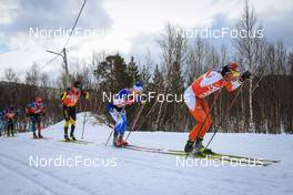 26.03.2022, Valadalen, Sweden (SWE): Gabriel Hoejlind (SWE), Gabriel Thorn (SWE), Stanislav Rezac (CZE), (l-r) - Visma Ski Classics Arefjaellsloppet, Valadalen (SWE). www.nordicfocus.com. © Manzoni/NordicFocus. Every downloaded picture is fee-liable.