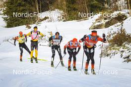 26.03.2022, Valadalen, Sweden (SWE): Andreas Nygaard (NOR), Max Novak (SWE), Tord Asle Gjerdalen (NOR), Kasper Stadaas (NOR), Oskar Kardin (SWE), (l-r) - Visma Ski Classics Arefjaellsloppet, Valadalen (SWE). www.nordicfocus.com. © Manzoni/NordicFocus. Every downloaded picture is fee-liable.
