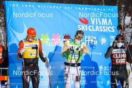 26.03.2022, Valadalen, Sweden (SWE): Andreas Nygaard (NOR), Stian Berg (NOR), Tord Asle Gjerdalen (NOR), (l-r) - Visma Ski Classics Arefjaellsloppet, Valadalen (SWE). www.nordicfocus.com. © Manzoni/NordicFocus. Every downloaded picture is fee-liable.
