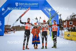 26.03.2022, Valadalen, Sweden (SWE): Runar Skaug Mathisen (NOR), Kasper Stadaas (NOR), Emil Persson (SWE), (l-r) - Visma Ski Classics Arefjaellsloppet, Valadalen (SWE). www.nordicfocus.com. © Manzoni/NordicFocus. Every downloaded picture is fee-liable.