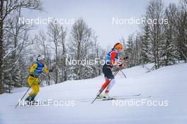 02.04.2022, Setermoen-Bardufoss, Norway (NOR): Oda Nerdrum (SWE), Magni Smedas (NOR), (l-r) - Visma Ski Classics Reistadlopet, Setermoen-Bardufoss (NOR). www.nordicfocus.com. © Manzoni/NordicFocus. Every downloaded picture is fee-liable.