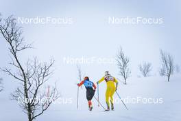02.04.2022, Setermoen-Bardufoss, Norway (NOR): Marit Bjoergen (NOR), Astrid Oeyre Slind (NOR), (l-r) - Visma Ski Classics Reistadlopet, Setermoen-Bardufoss (NOR). www.nordicfocus.com. © Manzoni/NordicFocus. Every downloaded picture is fee-liable.