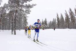 09.04.2022, Levi, Finland (FIN): Oskar Kardin (SWE), Torleif Syrstad (NOR), Stian Hoelgaard (NOR), (l-r) - Visma Ski Classics Yllaes-Levi, Levi (FIN). www.nordicfocus.com. © Manzoni/NordicFocus. Every downloaded picture is fee-liable.