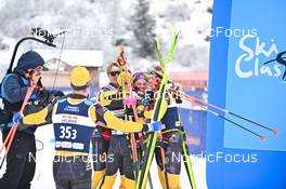 10.12.2022, Bad Gastein, Austria (AUT): Amund Riege (NOR), Herman Paus (NOR), Johannes Ekloef (SWE), Lina Korsgren (SWE), Alfred Buskqvist (SWE), (l-r) - Visma Ski Classics Bad Gastein Pro Team Tempo - Bad Gastein (AUT). www.nordicfocus.com. © Reichert/NordicFocus. Every downloaded picture is fee-liable.