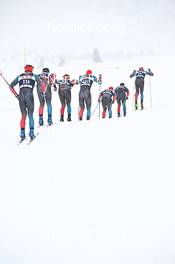 10.12.2022, Bad Gastein, Austria (AUT): Jeremy Royer (FRA), Thomas Joly (FRA), Paul Combey (FRA), Antoine Auger (FRA), Matis Leray (FRA), Brice Milici (FRA), Arnaud Du Pasquier (SUI), (l-r) - Visma Ski Classics Bad Gastein Pro Team Tempo - Bad Gastein (AUT). www.nordicfocus.com. © Reichert/NordicFocus. Every downloaded picture is fee-liable.
