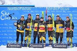 10.12.2022, Bad Gastein, Austria (AUT): Torgeir Sulen Hovland (NOR), Eddie Edstroem (SWE), Anton Mickelson Elvseth (SWE), Ida Dahl (SWE), Linn Soemskar (SWE), Frida Hallquist (SWE), 1st place - Visma Ski Classics Bad Gastein Pro Team Tempo - Bad Gastein (AUT). www.nordicfocus.com. © Reichert/NordicFocus. Every downloaded picture is fee-liable.