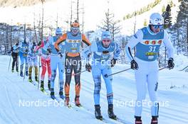 17.12.2022, Val Venosta, Italy (ITA): Tyler Kornfield (USA), Mathias Aas Rolid (NOR), Patrick Fossum Kristoffersen (NOR), Petter Soleng Skinstad (NOR), (l-r) - Visma Ski Classics La Venosta Criterium - Val Venosta (ITA). www.nordicfocus.com. © Reichert/NordicFocus. Every downloaded picture is fee-liable.