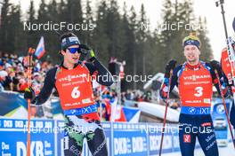07.01.2023, Pokljuka, Slovenia (SLO): Tommaso Giacomel (ITA), Sturla Holm Laegreid (NOR), (l-r) - IBU World Cup Biathlon, pursuit men, Pokljuka (SLO). www.nordicfocus.com. © Manzoni/NordicFocus. Every downloaded picture is fee-liable.