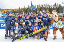 07.01.2023, Pokljuka, Slovenia (SLO): Jean Paul Giachino (FRA), coach Team France, Oscar Lombardot (FRA), Quentin Fillon Maillet (FRA), Fabien Claude (FRA), Vincent Vittoz (FRA), (l-r) - IBU World Cup Biathlon, pursuit men, Pokljuka (SLO). www.nordicfocus.com. © Manzoni/NordicFocus. Every downloaded picture is fee-liable.
