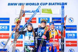 07.01.2023, Pokljuka, Slovenia (SLO): Dorothea Wierer (ITA), Elvira Oeberg (SWE), Julia Simon (FRA), (l-r), (l-r) - IBU World Cup Biathlon, pursuit women, Pokljuka (SLO). www.nordicfocus.com. © Manzoni/NordicFocus. Every downloaded picture is fee-liable.