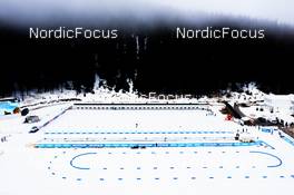 03.01.2023, Pokljuka, Slovenia (SLO): Event Feature: Stadium overview with the shooting range and the penalty loop - IBU World Cup Biathlon, training, Pokljuka (SLO). www.nordicfocus.com. © Manzoni/NordicFocus. Every downloaded picture is fee-liable.