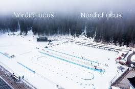 03.01.2023, Pokljuka, Slovenia (SLO): Event Feature: Stadium overview with the shooting range and the penalty loop - IBU World Cup Biathlon, training, Pokljuka (SLO). www.nordicfocus.com. © Manzoni/NordicFocus. Every downloaded picture is fee-liable.