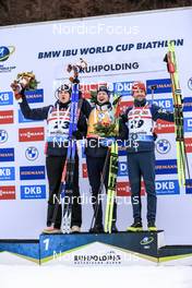 11.01.2023, Ruhpolding, Germany (GER): Vetle Sjaastad Christiansen (NOR), Johannes Thingnes Boe (NOR), Jakov Fak (SLO), (l-r) - IBU World Cup Biathlon, individual men, Ruhpolding (GER). www.nordicfocus.com. © Manzoni/NordicFocus. Every downloaded picture is fee-liable.