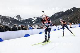 11.01.2023, Ruhpolding, Germany (GER): Johannes Dale (NOR), Johannes Thingnes Boe (NOR), (l-r) - IBU World Cup Biathlon, individual men, Ruhpolding (GER). www.nordicfocus.com. © Manzoni/NordicFocus. Every downloaded picture is fee-liable.