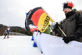 11.01.2023, Ruhpolding, Germany (GER): Event Feature: German fan with flag, Event Feature: - IBU World Cup Biathlon, individual men, Ruhpolding (GER). www.nordicfocus.com. © Manzoni/NordicFocus. Every downloaded picture is fee-liable.