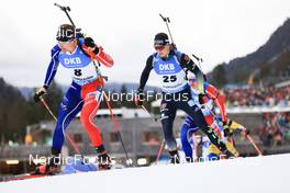 15.01.2023, Ruhpolding, Germany (GER): Fabien Claude (FRA), Justus Strelow (GER), (l-r) - IBU World Cup Biathlon, mass men, Ruhpolding (GER). www.nordicfocus.com. © Manzoni/NordicFocus. Every downloaded picture is fee-liable.