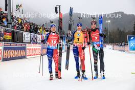 15.01.2023, Ruhpolding, Germany (GER): Anais Chevalier-Bouchet (FRA), Julia Simon (FRA), Lisa Vittozzi (ITA), (l-r) - IBU World Cup Biathlon, mass women, Ruhpolding (GER). www.nordicfocus.com. © Manzoni/NordicFocus. Every downloaded picture is fee-liable.