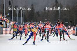 15.01.2023, Ruhpolding, Germany (GER): Linn Persson (SWE), Ingrid Landmark Tandrevold (NOR), Anais Chevalier-Bouchet (FRA), Julia Simon (FRA), Lisa Vittozzi (ITA), Lou Jeanmonnot (FRA), Dorothea Wierer (ITA), (l-r) - IBU World Cup Biathlon, mass women, Ruhpolding (GER). www.nordicfocus.com. © Manzoni/NordicFocus. Every downloaded picture is fee-liable.