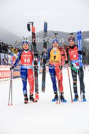 15.01.2023, Ruhpolding, Germany (GER): Anais Chevalier-Bouchet (FRA), Julia Simon (FRA), Lisa Vittozzi (ITA), (l-r) - IBU World Cup Biathlon, mass women, Ruhpolding (GER). www.nordicfocus.com. © Manzoni/NordicFocus. Every downloaded picture is fee-liable.