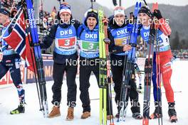 13.01.2023, Ruhpolding, Germany (GER): Eric Perrot (FRA), Quentin Fillon Maillet (FRA), Antonin Guigonnat (FRA), Fabien Claude (FRA), (l-r) - IBU World Cup Biathlon, relay men, Ruhpolding (GER). www.nordicfocus.com. © Manzoni/NordicFocus. Every downloaded picture is fee-liable.