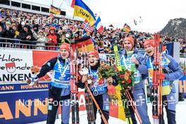 13.01.2023, Ruhpolding, Germany (GER): Roman Rees (GER), David Zobel (GER), Johannes Kuehn (GER), Benedikt Doll (GER), (l-r) - IBU World Cup Biathlon, relay men, Ruhpolding (GER). www.nordicfocus.com. © Manzoni/NordicFocus. Every downloaded picture is fee-liable.