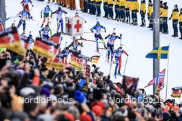 13.01.2023, Ruhpolding, Germany (GER): Paul Schommer (USA), George Buta (ROU), Miha Dovzan (SLO), Artem Pryma (UKR), Tuomas Harjula (FIN), Eric Perrot (FRA), (l-r) - IBU World Cup Biathlon, relay men, Ruhpolding (GER). www.nordicfocus.com. © Manzoni/NordicFocus. Every downloaded picture is fee-liable.