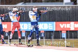 13.01.2023, Ruhpolding, Germany (GER): Dominic Unterweger (AUT), Jaakko Ranta (FIN), (l-r) - IBU World Cup Biathlon, relay men, Ruhpolding (GER). www.nordicfocus.com. © Manzoni/NordicFocus. Every downloaded picture is fee-liable.
