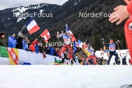 13.01.2023, Ruhpolding, Germany (GER): David Komatz (AUT), Sebastian Stalder (SUI), David Zobel (GER), (l-r) - IBU World Cup Biathlon, relay men, Ruhpolding (GER). www.nordicfocus.com. © Manzoni/NordicFocus. Every downloaded picture is fee-liable.