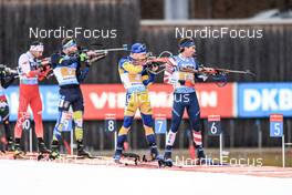 13.01.2023, Ruhpolding, Germany (GER): Bogdan Tsymbal (UKR), Jesper Nelin (SWE), Jake Brown (USA), (l-r) - IBU World Cup Biathlon, relay men, Ruhpolding (GER). www.nordicfocus.com. © Manzoni/NordicFocus. Every downloaded picture is fee-liable.