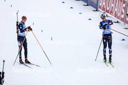 13.01.2023, Ruhpolding, Germany (GER): Roman Rees (GER), Johannes Thingnes Boe (NOR), (l-r) - IBU World Cup Biathlon, relay men, Ruhpolding (GER). www.nordicfocus.com. © Manzoni/NordicFocus. Every downloaded picture is fee-liable.
