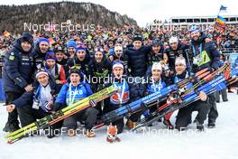 13.01.2023, Ruhpolding, Germany (GER): Eric Perrot (FRA), Quentin Fillon Maillet (FRA), Antonin Guigonnat (FRA), Fabien Claude (FRA), (l-r) - IBU World Cup Biathlon, relay men, Ruhpolding (GER). www.nordicfocus.com. © Manzoni/NordicFocus. Every downloaded picture is fee-liable.