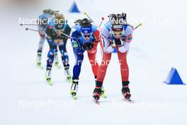 14.01.2023, Ruhpolding, Germany (GER): Lou Jeanmonnot (FRA), Amy Baserga (SUI), (l-r) - IBU World Cup Biathlon, relay women, Ruhpolding (GER). www.nordicfocus.com. © Manzoni/NordicFocus. Every downloaded picture is fee-liable.