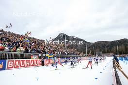 14.01.2023, Ruhpolding, Germany (GER): Mona Brorsson (SWE), Lou Jeanmonnot (FRA), Anna Weidel (GER), Karoline Offigstad Knotten (NOR), Samuela Comola (ITA), Amy Baserga (SUI), Dunja Zdouc (AUT), Suvi Minkkinen (FIN), (l-r) - IBU World Cup Biathlon, relay women, Ruhpolding (GER). www.nordicfocus.com. © Manzoni/NordicFocus. Every downloaded picture is fee-liable.