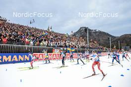 14.01.2023, Ruhpolding, Germany (GER): Lou Jeanmonnot (FRA), Mona Brorsson (SWE), Anna Weidel (GER), Karoline Offigstad Knotten (NOR), Samuela Comola (ITA), Amy Baserga (SUI), (l-r) - IBU World Cup Biathlon, relay women, Ruhpolding (GER). www.nordicfocus.com. © Manzoni/NordicFocus. Every downloaded picture is fee-liable.