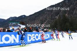 14.01.2023, Ruhpolding, Germany (GER): Karoline Offigstad Knotten (NOR), Amy Baserga (SUI), Dunja Zdouc (AUT), Lou Jeanmonnot (FRA), Samuela Comola (ITA), Mona Brorsson (SWE), (l-r) - IBU World Cup Biathlon, relay women, Ruhpolding (GER). www.nordicfocus.com. © Manzoni/NordicFocus. Every downloaded picture is fee-liable.