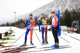10.01.2023, Ruhpolding, Germany (GER): Sophie Chauveau (FRA) has fun with her technicians - IBU World Cup Biathlon, training, Ruhpolding (GER). www.nordicfocus.com. © Manzoni/NordicFocus. Every downloaded picture is fee-liable.