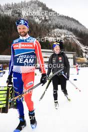 10.01.2023, Ruhpolding, Germany (GER): Dusan Simocko of Slovakia, Lou Jeanmonnot (FRA), (l-r) - IBU World Cup Biathlon, training, Ruhpolding (GER). www.nordicfocus.com. © Manzoni/NordicFocus. Every downloaded picture is fee-liable.