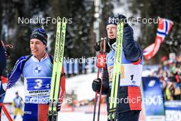 22.01.2023, Antholz, Italy (ITA): Quentin Fillon Maillet (FRA), Johannes Thingnes Boe (NOR), (l-r) - IBU World Cup Biathlon, relay men, Antholz (ITA). www.nordicfocus.com. © Manzoni/NordicFocus. Every downloaded picture is fee-liable.