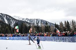 22.01.2023, Antholz, Italy (ITA): Tommaso Giacomel (ITA), Maxime Germain (USA), (l-r) - IBU World Cup Biathlon, relay men, Antholz (ITA). www.nordicfocus.com. © Manzoni/NordicFocus. Every downloaded picture is fee-liable.