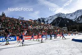 22.01.2023, Antholz, Italy (ITA): Anna Kryvonos (UKR), Suvi Minkkinen (FIN), Regina Ermits (EST), Dunja Zdouc (AUT), Tereza Vobornikova (CZE), (l-r) - IBU World Cup Biathlon, relay women, Antholz (ITA). www.nordicfocus.com. © Manzoni/NordicFocus. Every downloaded picture is fee-liable.