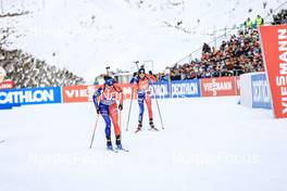 22.01.2023, Antholz, Italy (ITA): Julia Simon (FRA), Chloe Chevalier (FRA), (l-r) - IBU World Cup Biathlon, relay women, Antholz (ITA). www.nordicfocus.com. © Manzoni/NordicFocus. Every downloaded picture is fee-liable.