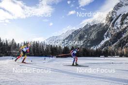 20.01.2023, Antholz, Italy (ITA): Florent Claude (BEL), Quentin Fillon Maillet (FRA), (l-r) - IBU World Cup Biathlon, sprint men, Antholz (ITA). www.nordicfocus.com. © Manzoni/NordicFocus. Every downloaded picture is fee-liable.