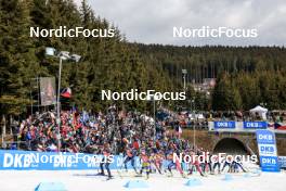 05.03.2023, Nove Mesto, Czech Republic (CZE): Lisa Vittozzi (ITA), Janina Hettich-Walz (GER), Anna Magnusson (SWE), Lou Jeanmonnot (FRA), (l-r) - IBU World Cup Biathlon, mixed relay, Nove Mesto (CZE). www.nordicfocus.com. © Manzoni/NordicFocus. Every downloaded picture is fee-liable.